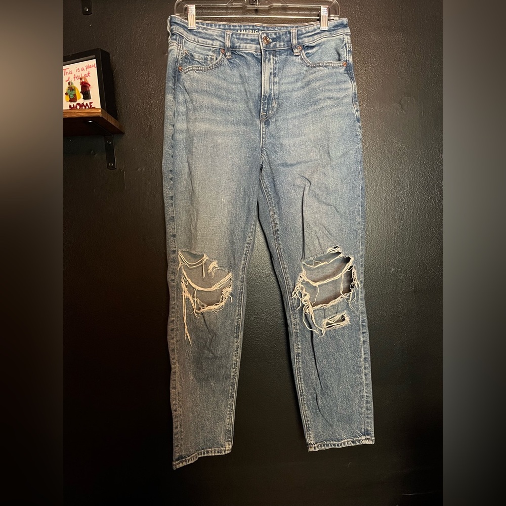 American Eagle Straight Leg Distressed Mom Jeans